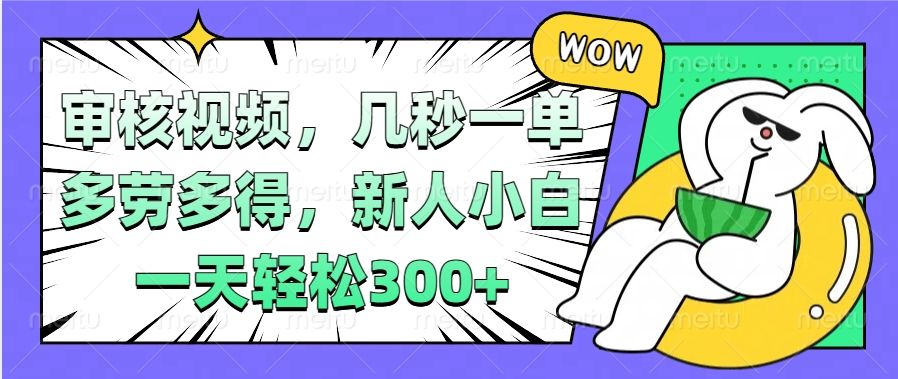 视频审核项目，几秒一单，多劳多得，新人小白一天轻松300+-知享知识库