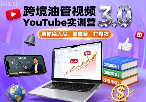 跨境油管视频YouTube实训营3.0，助你稳入局、搞流量、打爆款-知享知识库