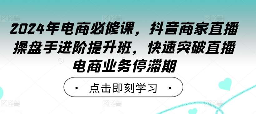 2024年电商必修课，抖音商家直播操盘手进阶提升班，快速突破直播电商业务停滞期-知享知识库