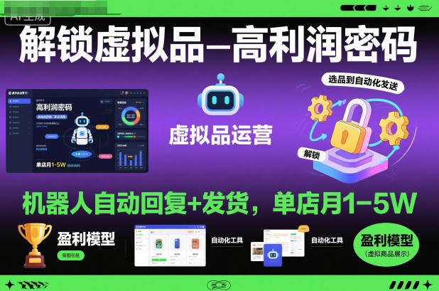 解锁虚拟品高利润密码:机器人自动回复+发货,单店月1-5W【揭秘】-知享知识库