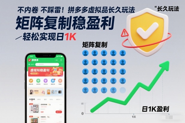 不内卷不踩雷！拼多多虚拟品长久玩法，矩阵复制稳盈利，轻松实现日1K【揭秘】-知享知识库