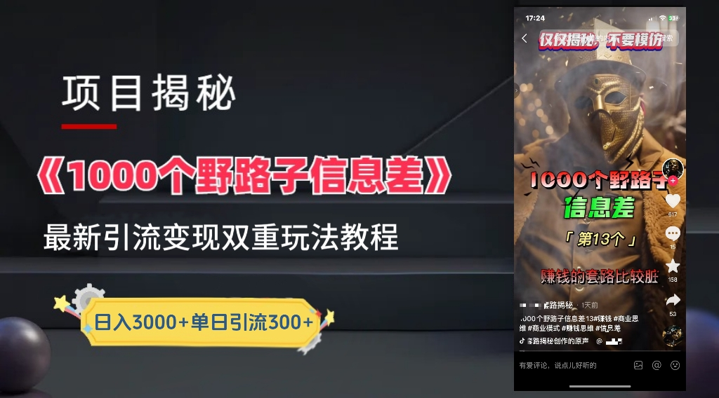 最新一千个野路子信息差玩法教程如何变现+引流的玩法具体拆解!!!-知享知识库