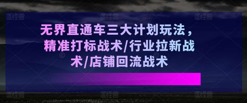 无界直通车三大计划玩法，精准打标战术/行业拉新战术/店铺回流战术-知享知识库