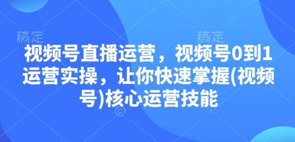 视频号直播运营，视频号0到1运营实操，让你快速掌握(视频号)核心运营技能-知享知识库