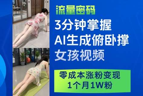 3分钟掌握AI生成俯卧撑女孩视频,零成本涨粉变现,1个月1W粉-知享知识库