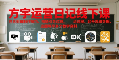 方宇运营日记线下课,包含剪辑制作技巧、拍摄引导过程、起号思维导图、选题等多个教学资料-知享知识库