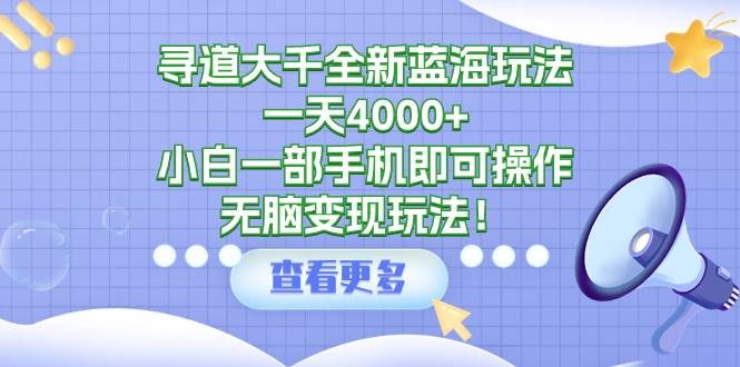 寻道大千全新蓝海玩法，一天4000+，小白一部手机即可操作，无脑变现玩法！-知享知识库