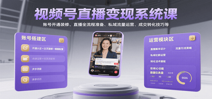视频号直播变现系统课，账号开通装修、直播全流程准备、私域流量运营、成交转化技巧等-知享知识库