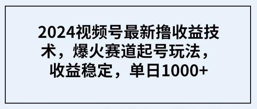 （9651期） 2024视频号最新撸收益技术，爆火赛道起号玩法，收益稳定，单日1000+-知享知识库