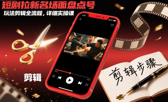 短剧拉新名场面盘点号玩法剪辑全流程，详细实操课-知享知识库