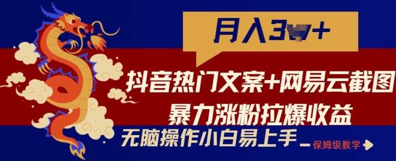 抖音热门文案+网易云截图暴力涨粉拉爆收益玩法,小白无脑操作,简单易上手【揭秘】-知享知识库