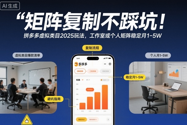 矩阵复制不踩坑!拼多多虚拟类目2025玩法,工作室或者个人矩阵稳定月1-5W【揭秘】-知享知识库
