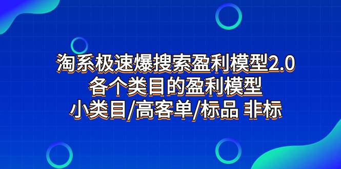 （7737期）淘系极速爆搜索盈利模型2.0，各个类目的盈利模型，小类目/高客单/标品 非标-知享知识库