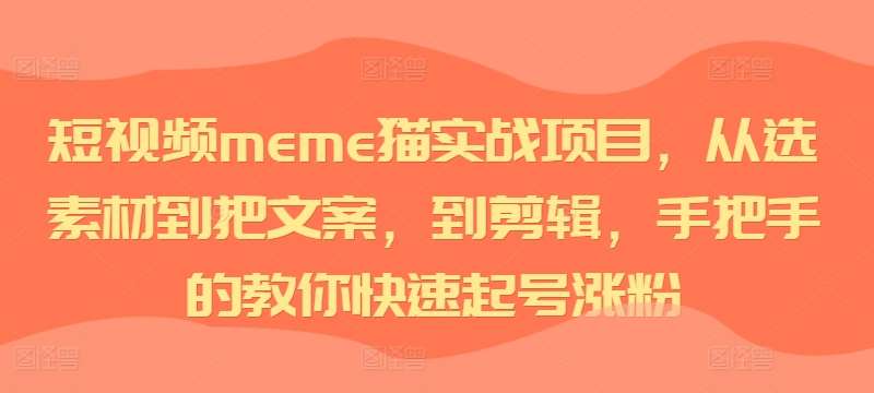 短视频meme猫实战项目，从选素材到把文案，到剪辑，手把手的教你快速起号涨粉-知享知识库