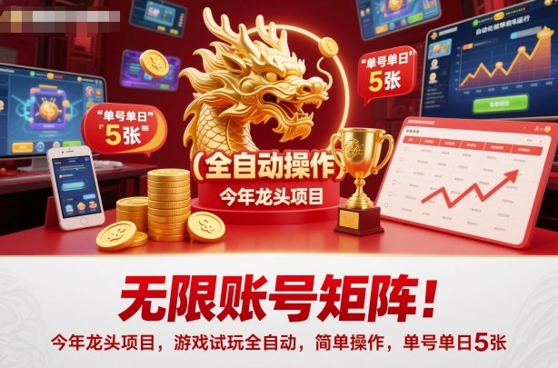 无限账号矩阵!今年龙头项目,游戏试玩全自动,简单操作,单号单日5张【揭秘】-知享知识库