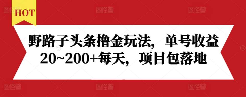 野路子头条撸金玩法，单号收益20~200+每天，项目包落地-知享知识库