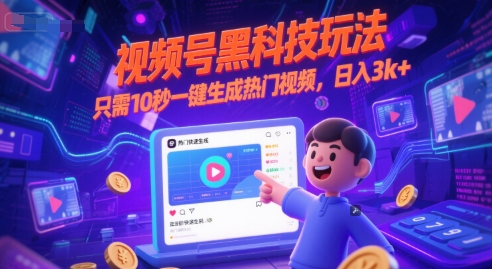 视频号黑科技玩法，只需10秒一键生成热门视频，日入3k+【揭秘】-知享知识库