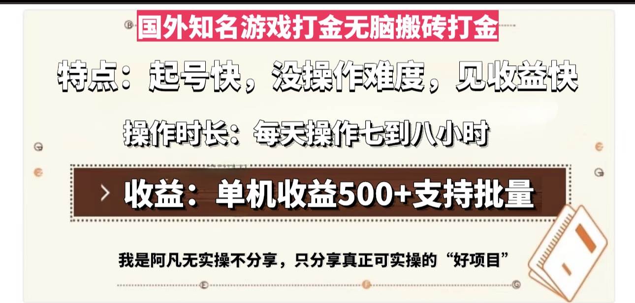 （13307期）国外知名游戏打金无脑搬砖单机收益500，每天操作七到八个小时-知享知识库