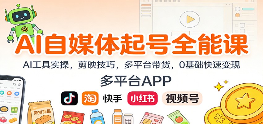 AI自媒体起号全能课：AI工具实操，剪映技巧，多平台带货，0基础快速变现-知享知识库
