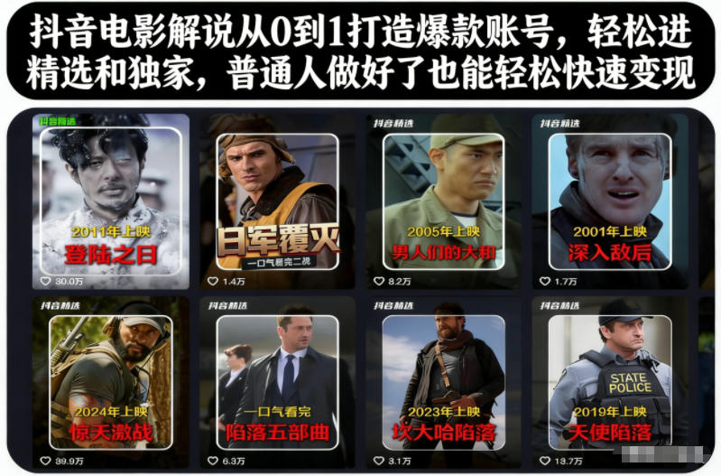 抖音电影解说从0到1打造爆款账号,轻松进精选和独家,普通人做好了也能轻松快速变现-知享知识库