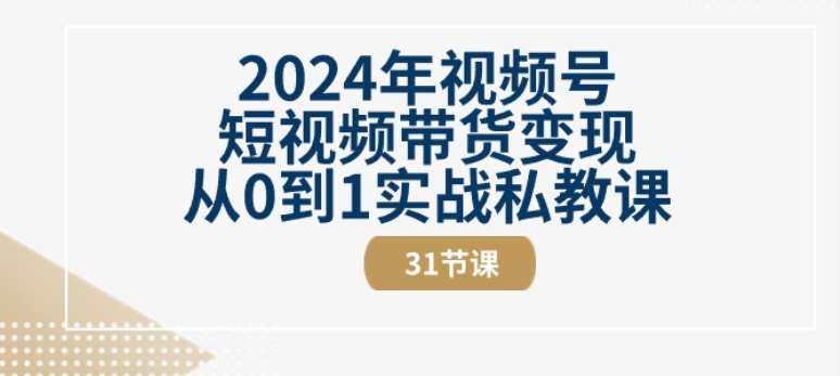 2024年视频号短视频带货变现从0到1实战私教课(31节视频课)-知享知识库