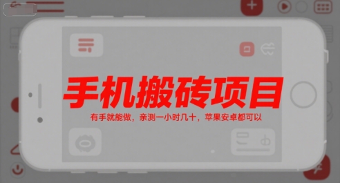 手机搬砖项目，有手就能做，亲测一小时几十，苹果安卓都可以-知享知识库