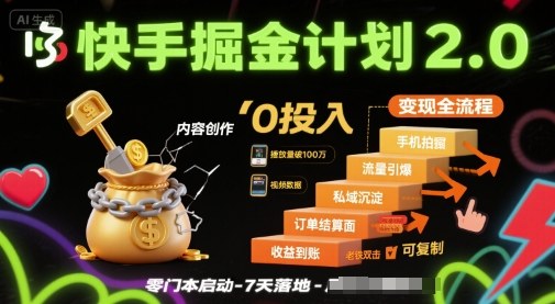 快手掘金计划2.0，快手电商变现全流程，简单可复制，0投入-知享知识库