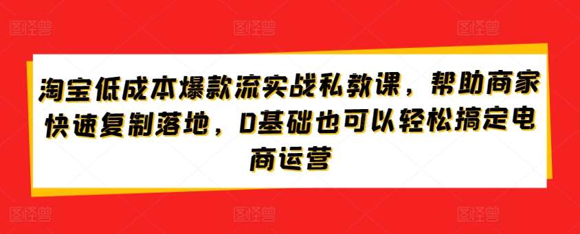 淘宝低成本爆款流实战私教课，帮助商家快速复制落地，0基础也可以轻松搞定电商运营-知享知识库