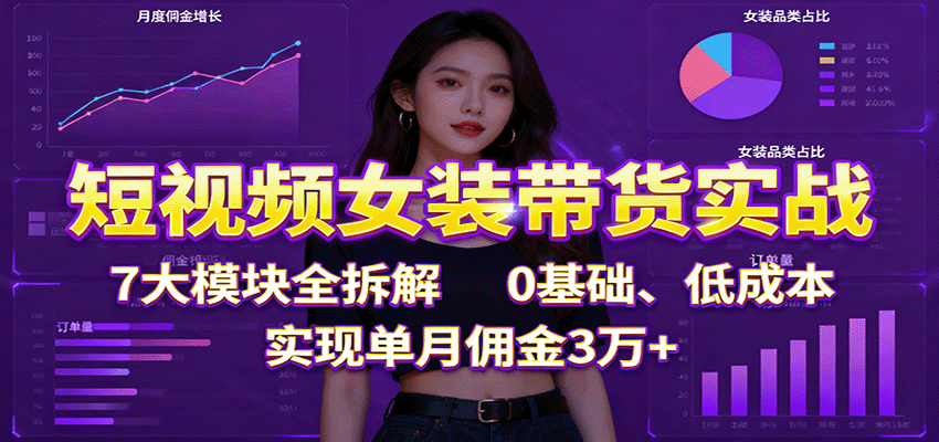 短视频女装带货实战:7大模块全拆解,0基础、低成本,实现单月佣金3万+-知享知识库