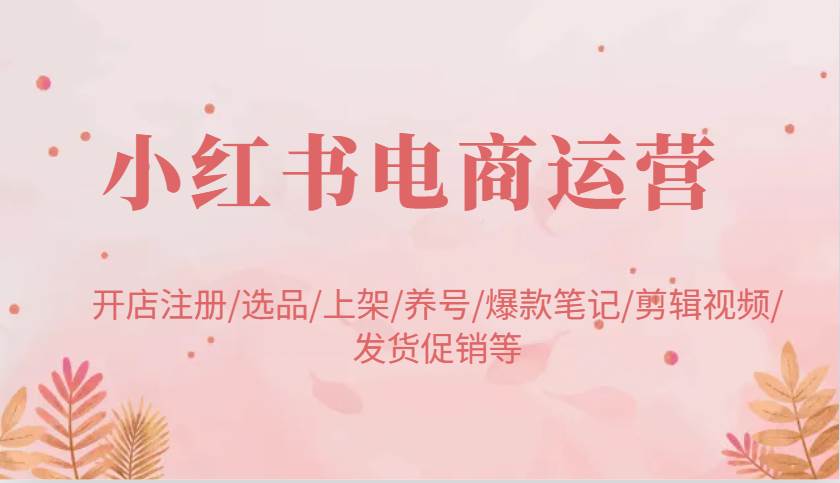 小红书电商运营：开店注册/选品/上架/养号/爆款笔记/剪辑视频/发货促销等-知享知识库