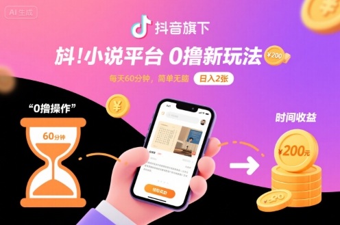 抖音旗下小说平台0撸新玩法，每天挂G60分钟，简单无脑，日入2张【揭秘】-知享知识库
