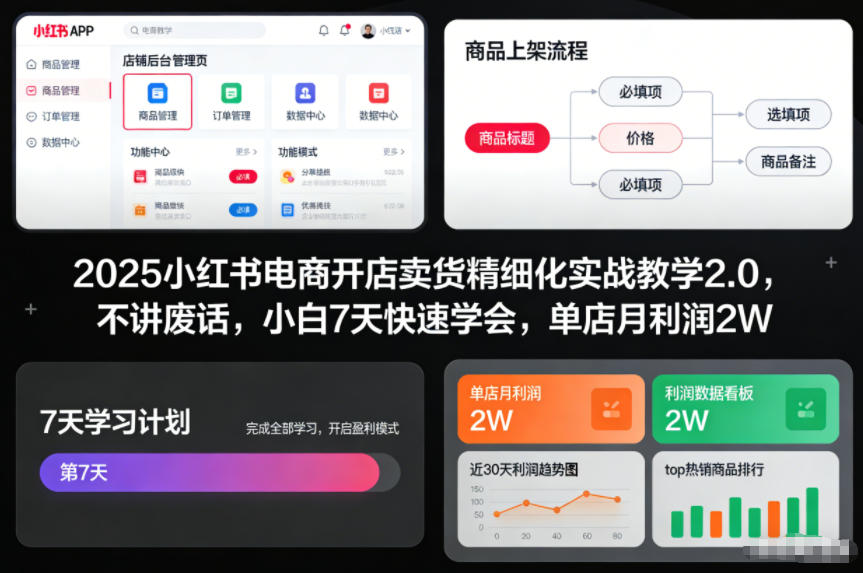 2025小红书电商开店卖货精细化实战教学2.0，不讲废话，小白7天快速学会，单店月利润2W-知享知识库