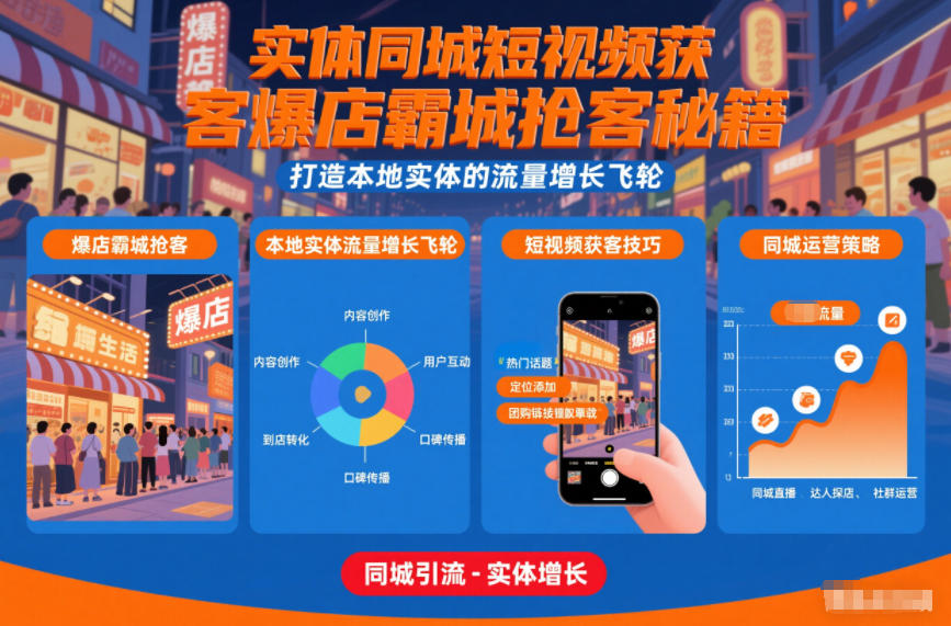 实体同城短视频获客爆店霸城抢客秘籍，打造本地实体的流量增长飞轮-知享知识库