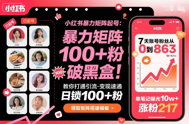 小红书暴力矩阵起号，教你打通引流-变现速通，日锁100+粉，破流量黑盒-知享知识库