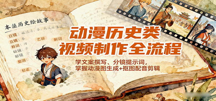 动漫历史类视频制作全流程,学文案撰写、分镜提示词,掌握动漫图生成+抠图配音剪辑-知享知识库