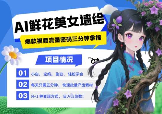 AI+墙绘+美女+鲜花，2025最火流量密码，小白三分钟学会，N种变现渠道，月入五位数-知享知识库
