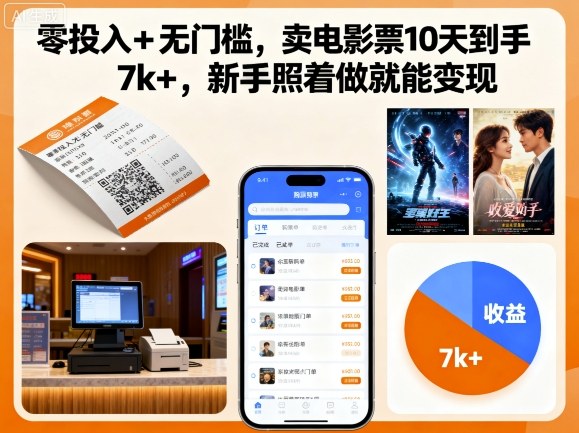 零投入+无门槛，卖电影票10天到手7k+，新手照着做就能变现【揭秘】-知享知识库