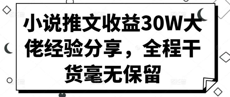 小说推文收益30W大佬经验分享，全程干货毫无保留-知享知识库