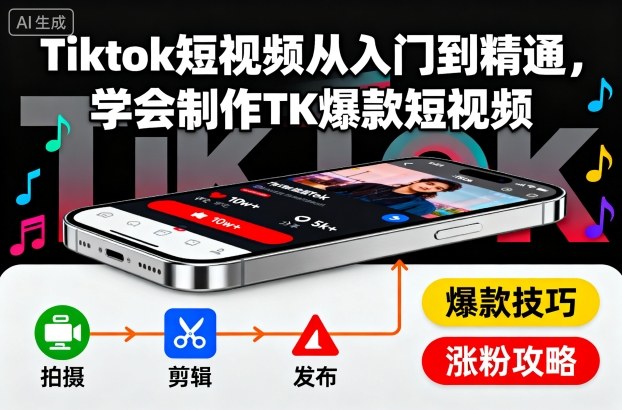 Tiktok短视频从入门到精通，学会制作TK爆款短视频-知享知识库