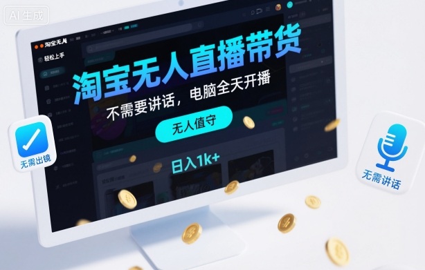淘宝无人直播带货，不需要出镜，不需要讲话，电脑全天开播，轻松上手，日入1k+【揭秘】-知享知识库