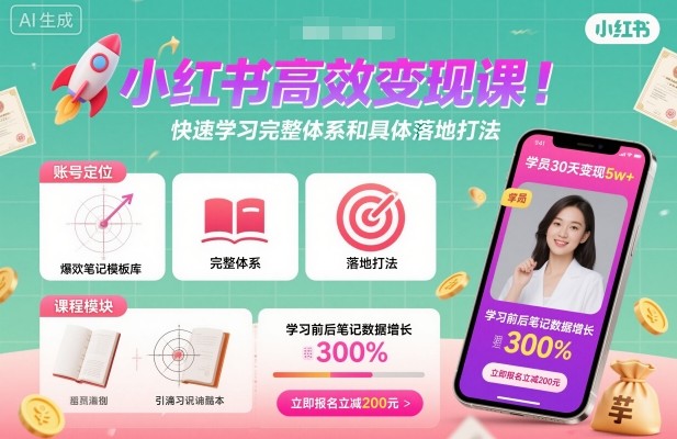 小红书高效变现课，快速学习小红书完整体系和具体落地打法-知享知识库