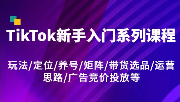 TikTok新手入门系列课程，玩法/定位/养号/矩阵/带货选品/运营思路/广告竞价投放等-知享知识库