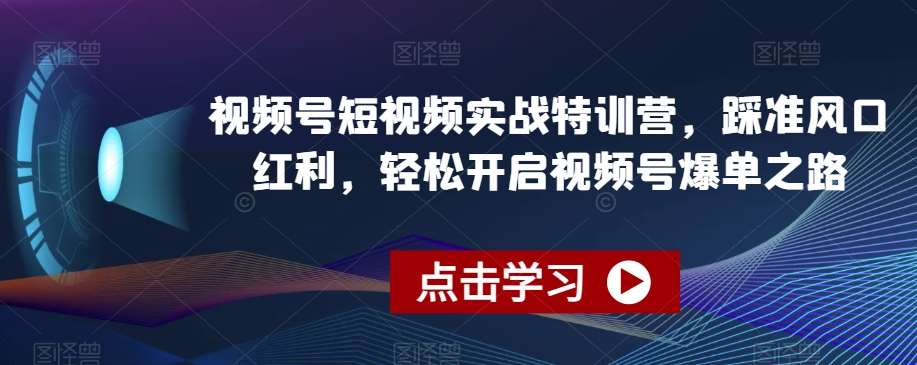 视频号短视频实战特训营,踩准风口红利,轻松开启视频号爆单之路-知享知识库