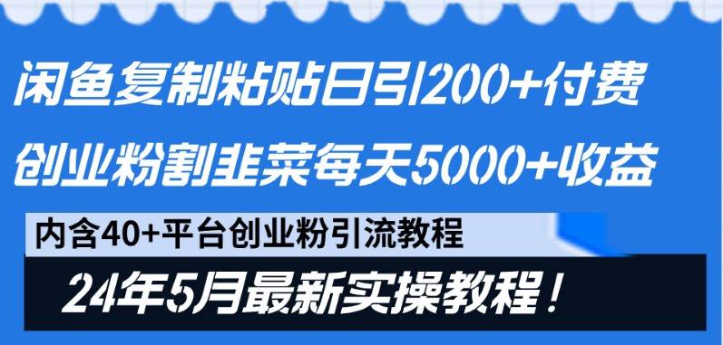 闲鱼复制粘贴日引200+付费创业粉，24年5月最新方法！割韭菜日稳定5000+收益-知享知识库