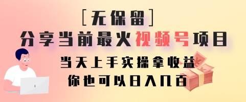 无保留分享当前最火视频号项目，当天上手实操拿收益，你也可以日入几百-知享知识库