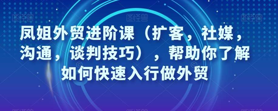 凤姐外贸进阶课(扩客,社媒,沟通,谈判技巧),帮助你了解如何快速入行做外贸-知享知识库