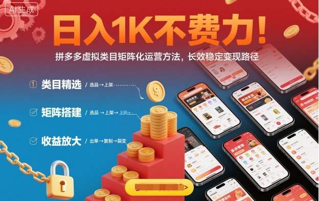 日入1K不费力！拼多多虚拟类目矩阵化运营方法，长效稳定变现路径-知享知识库