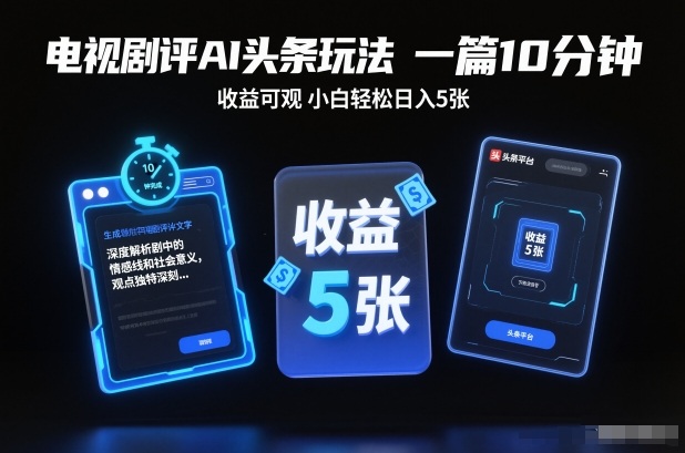 电视剧评AI头条玩法，一篇10分钟，收益可观，小白轻松日入5张+【独家】-知享知识库