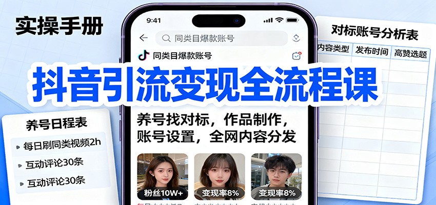 抖音引流变现全流程课:养号找对标,作品制作,账号设置,全网内容分发-知享知识库