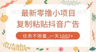最新零撸小项目,复制粘贴抖音广告即可挣钱,平台大水,任务不限量,一天数张【揭秘】-知享知识库